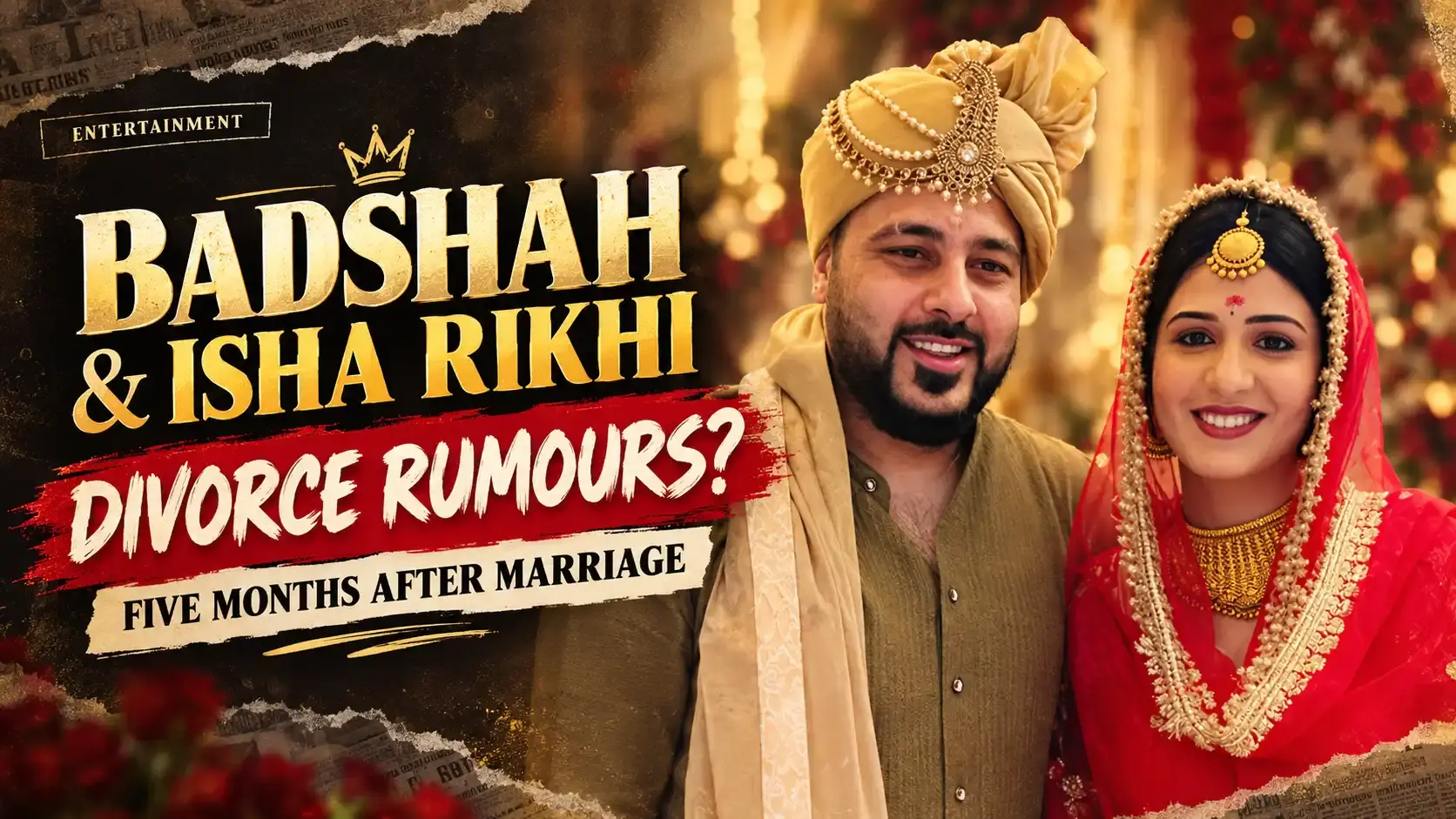 Cover graphic for Badshah and Isha Rikhi divorce announcement five months after marriage