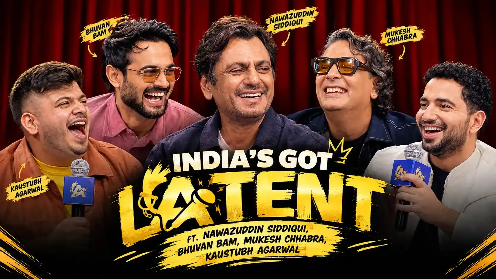 India's Got Latent Season 2 Episode 7 cover with Nawazuddin Siddiqui, Bhuvan Bam, Mukesh Chhabra, and Kaustubh Agarwal