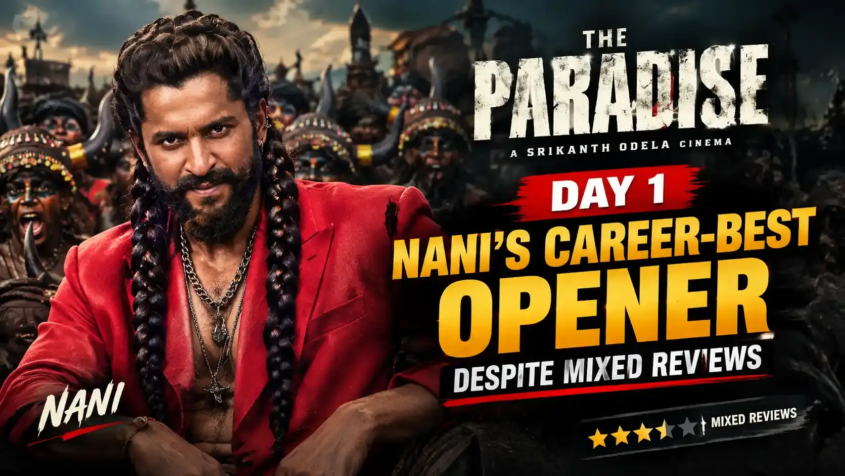 The Paradise Day 1 box office graphic showing Nani's career-best opening collections