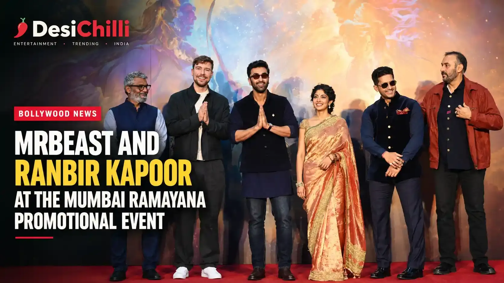 MrBeast and Ranbir Kapoor at the Mumbai Ramayana promotional event